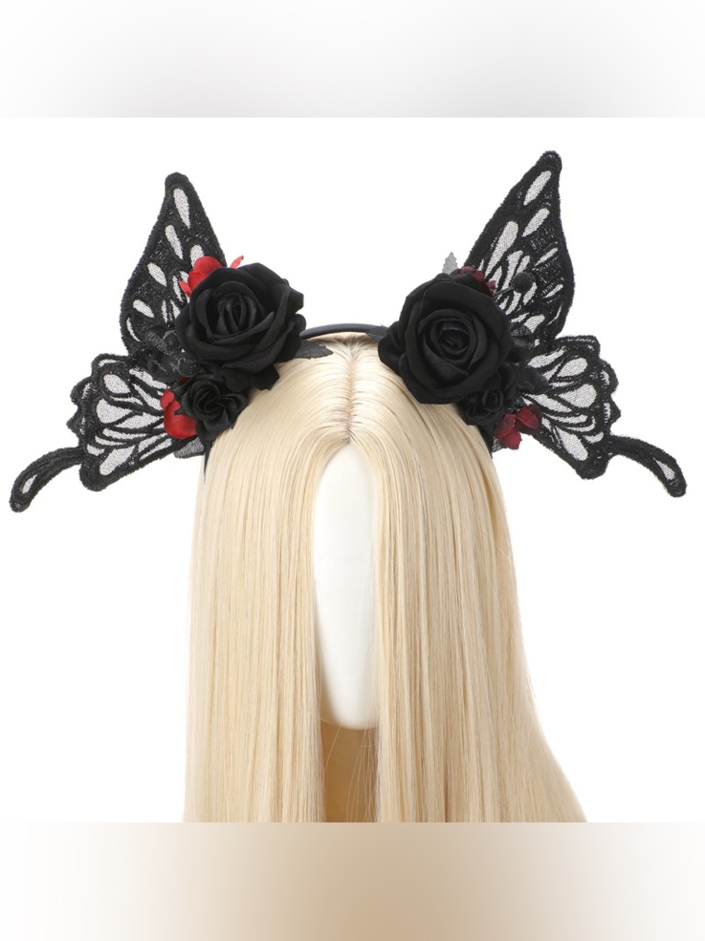 Black Floral Womens Headband Hairband Goth Halloween Butterfly Fairy Elf Crown